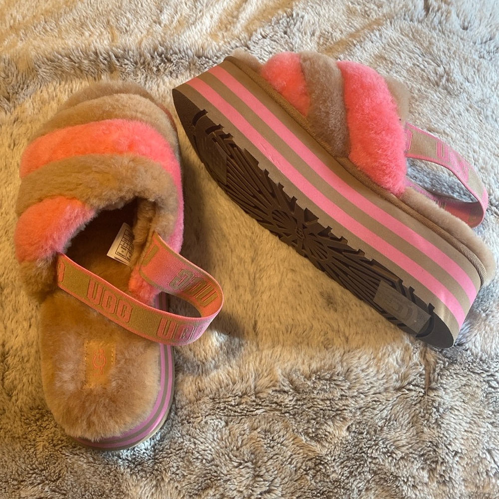 UGG plush platform slippers size 8